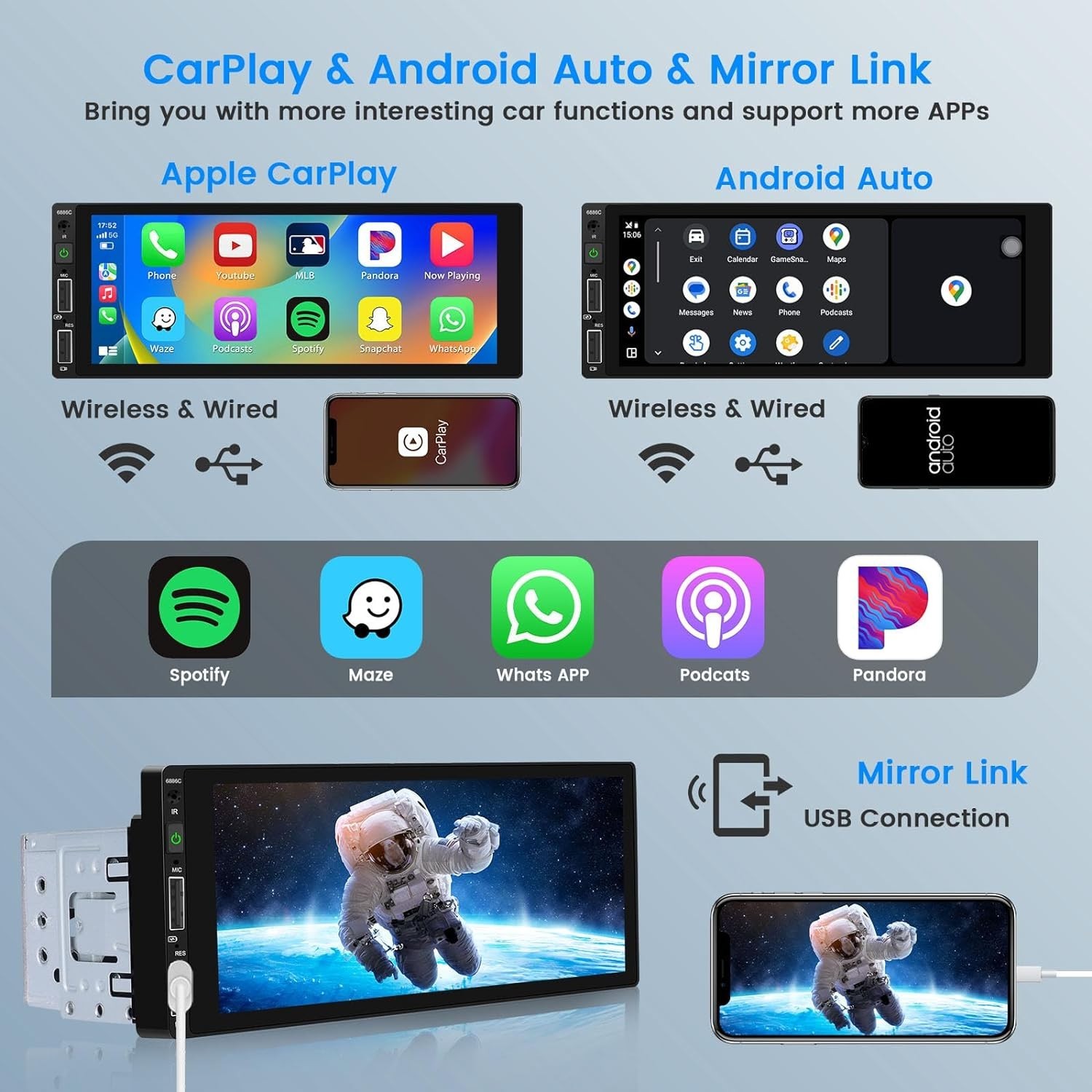 Advanced 6.9 Inch Car Audio Stereo with Wireless Carplay & Enhanced Connectivity
