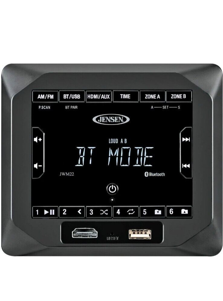 Jensen JWM22 AM/FM/Bluetooth/USB/HDMI/AUX Cube Wall Mount Stereo, A2DP & AVRCP