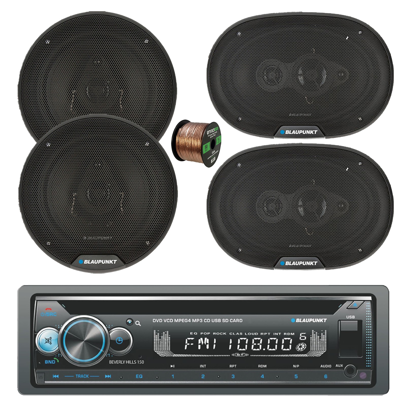 Blaupunkt Bluetooth Radio, 2x 6″ 40W + 2x 6×9″ 70W Speaker, Wire
