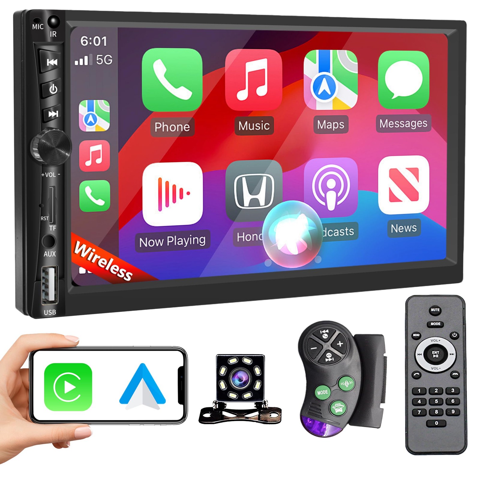 Estereo De Doble Din Với Carplay Inalambrico Y Camara A Prueba De Agua