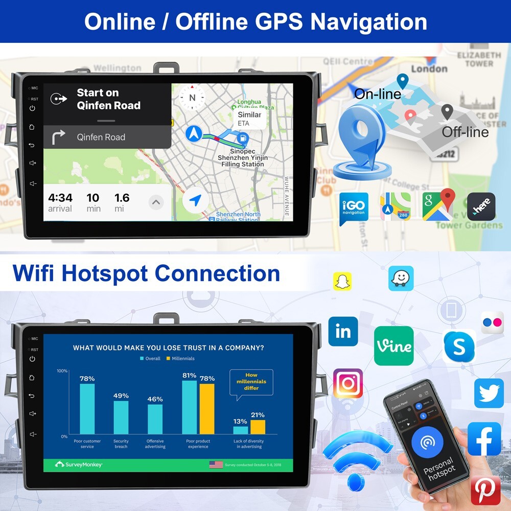 Android 15 4G+64G For Toyota Corolla 2007-2015 Car Stereo Radio CarPlay GPS WIFI