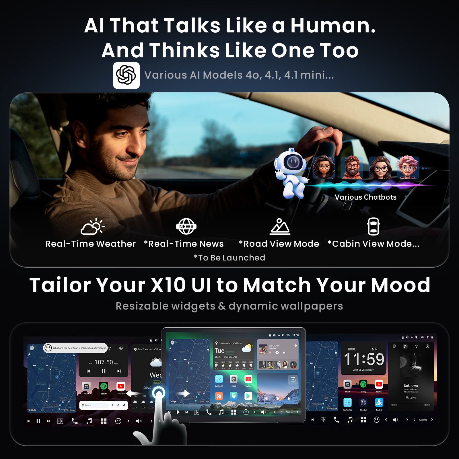 14.1″ QLED Single Duble Din Android 13 Adaptive Top AI Android Car Stereo 8+128G