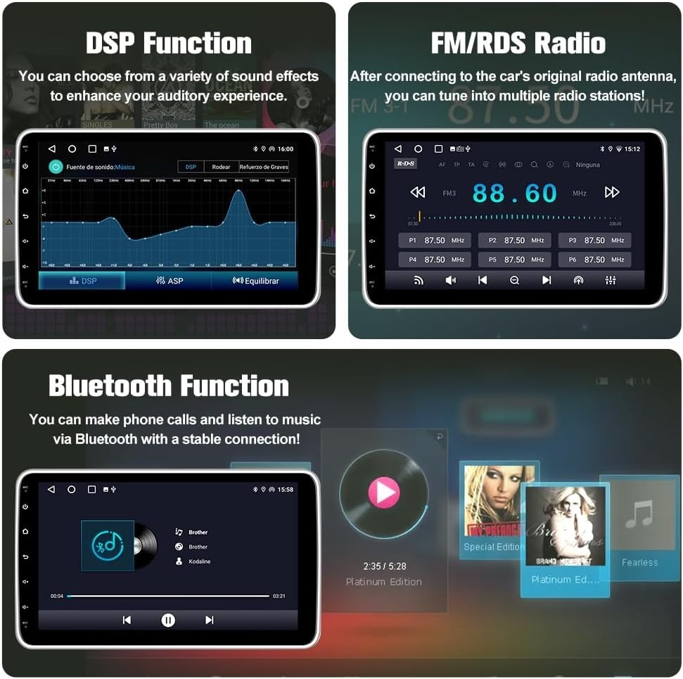 Advanced 10.1 Inch Car Multimedia System, Android 13, Wi-Fi, and Safety Features