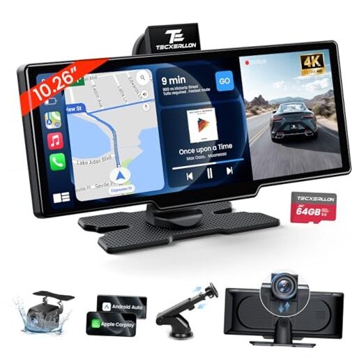 10.26″ Portable Apple CarPlay Screen for 10.26 inch with Dash Cam & Backup Cam