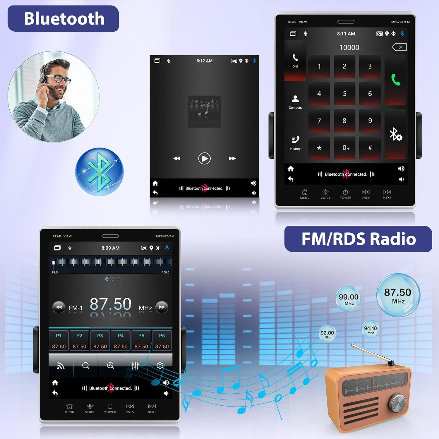 [2+64G] Single Din Car Stereo with Wireless Carplay and Android Auto – 9.5 Inch