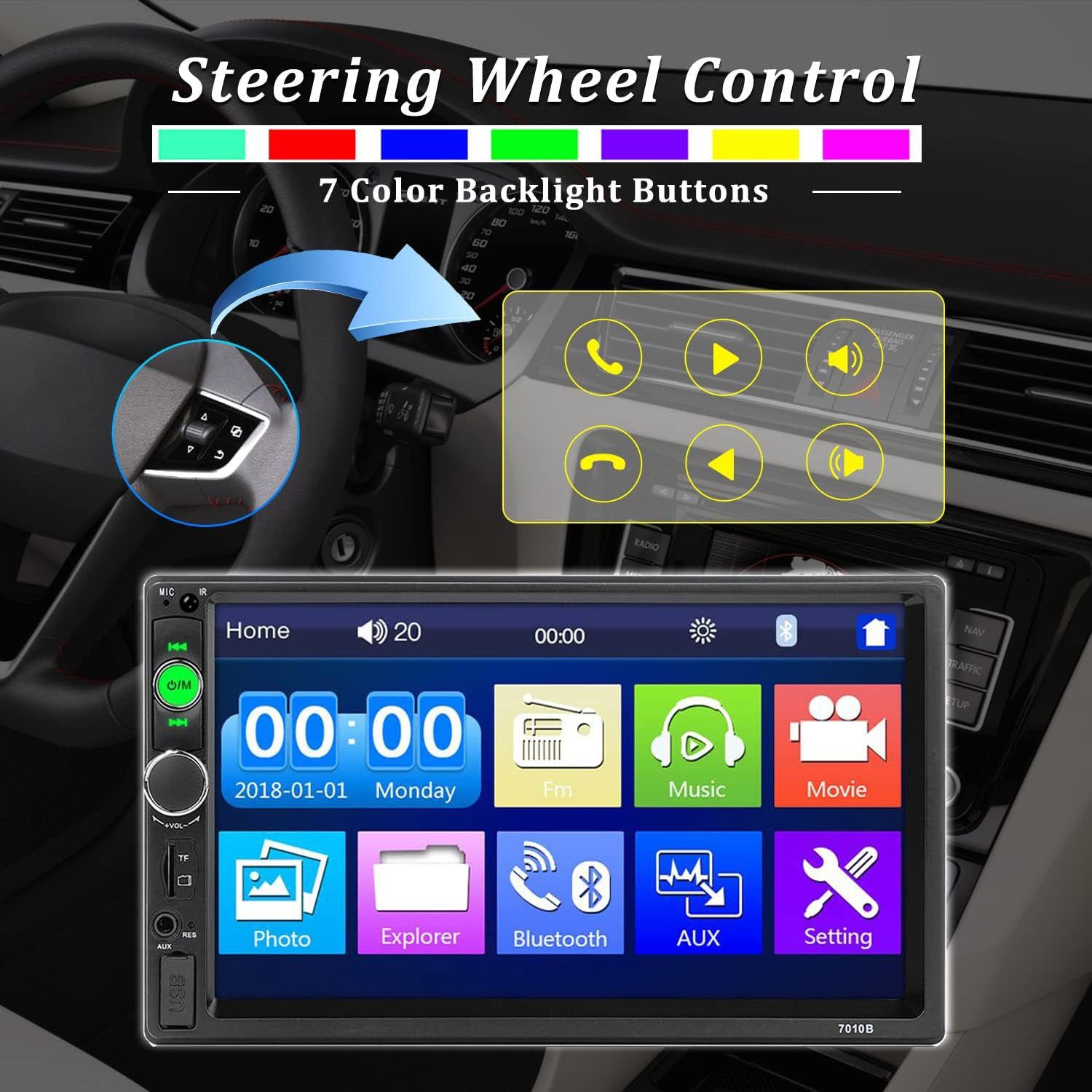 Car Stereo Double Din Bluetooth Car Radio 7 Inch MP5 Player HD Touch Screen FM R