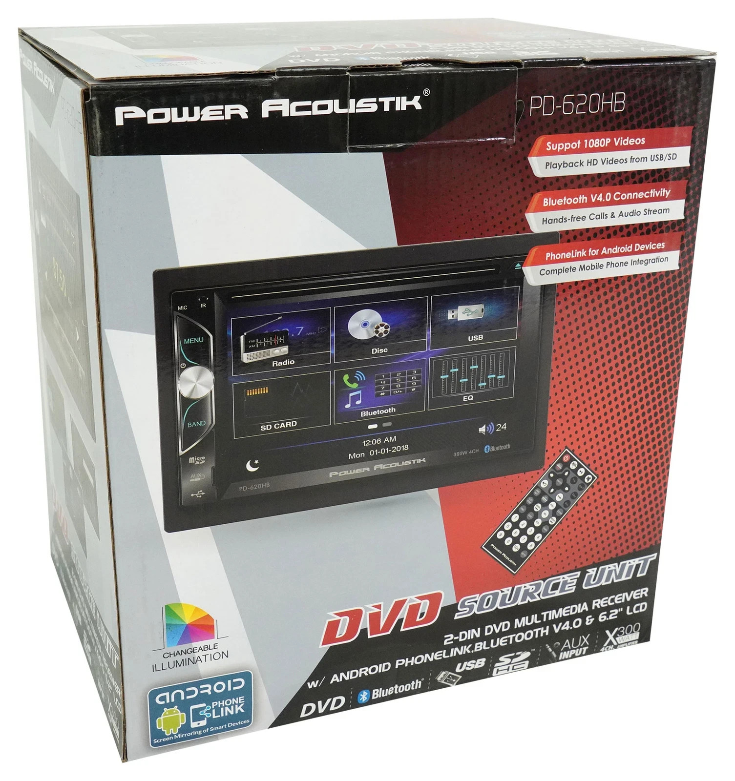 POWER ACOUSTIK PD-620HB 6.2″ TOUCHSCREEN DOUBLE 2 DIN DVD BLUETOOTH/MOBILE LINK
