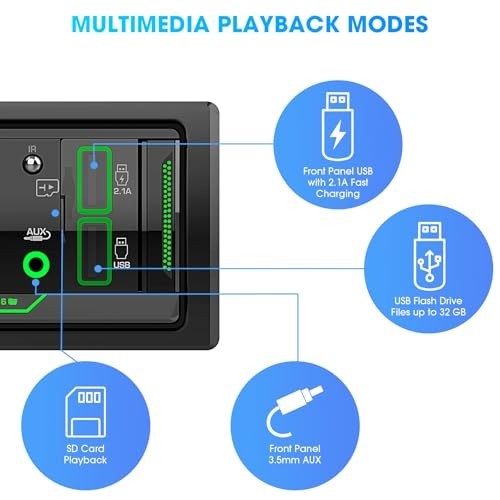 Single Din Bluetooth Marine Radio AM FM Tuner LCD Display USB AUX In