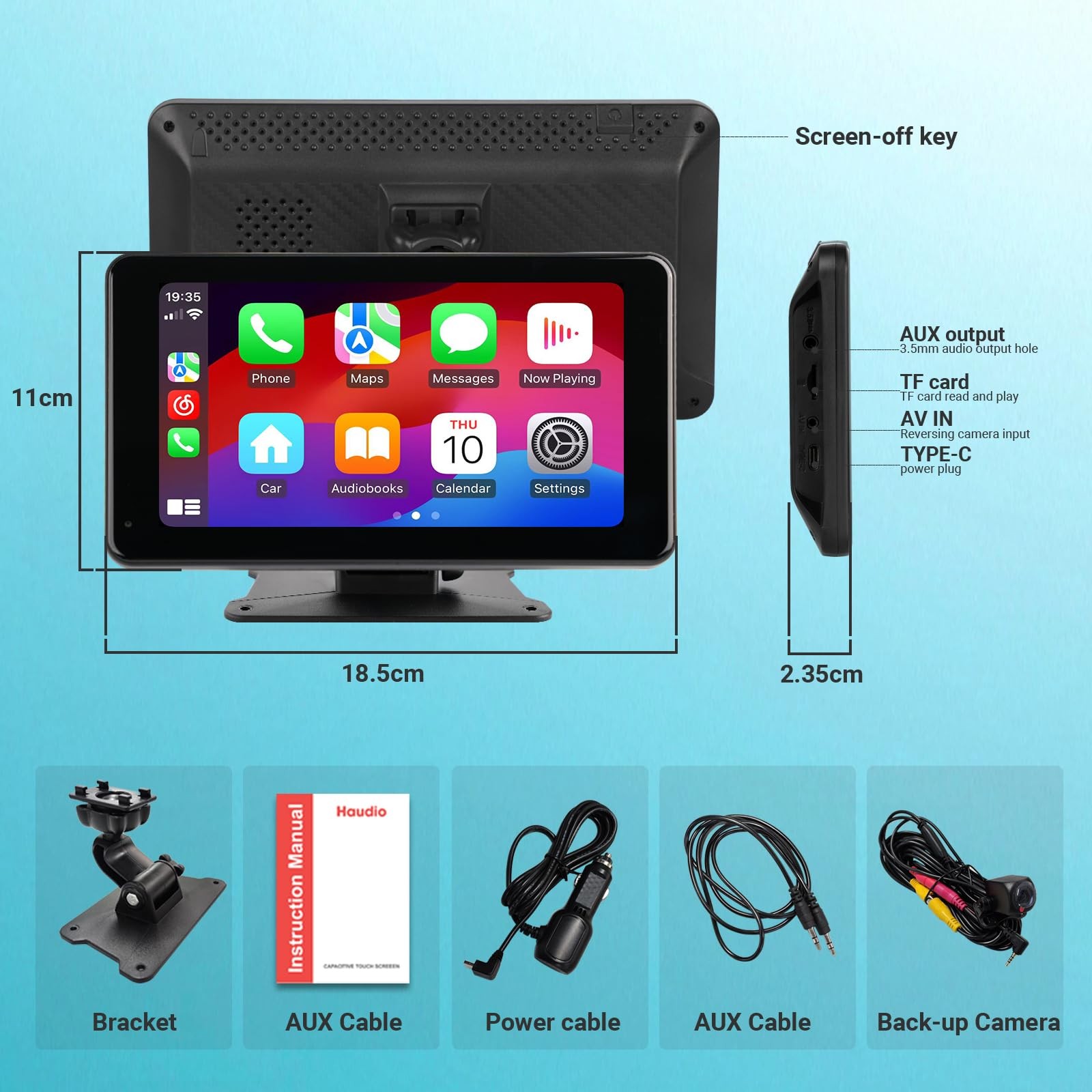 Portable Wireless Carplay Screen for Car,7 Inch Car Stereo Wireless Carplay
