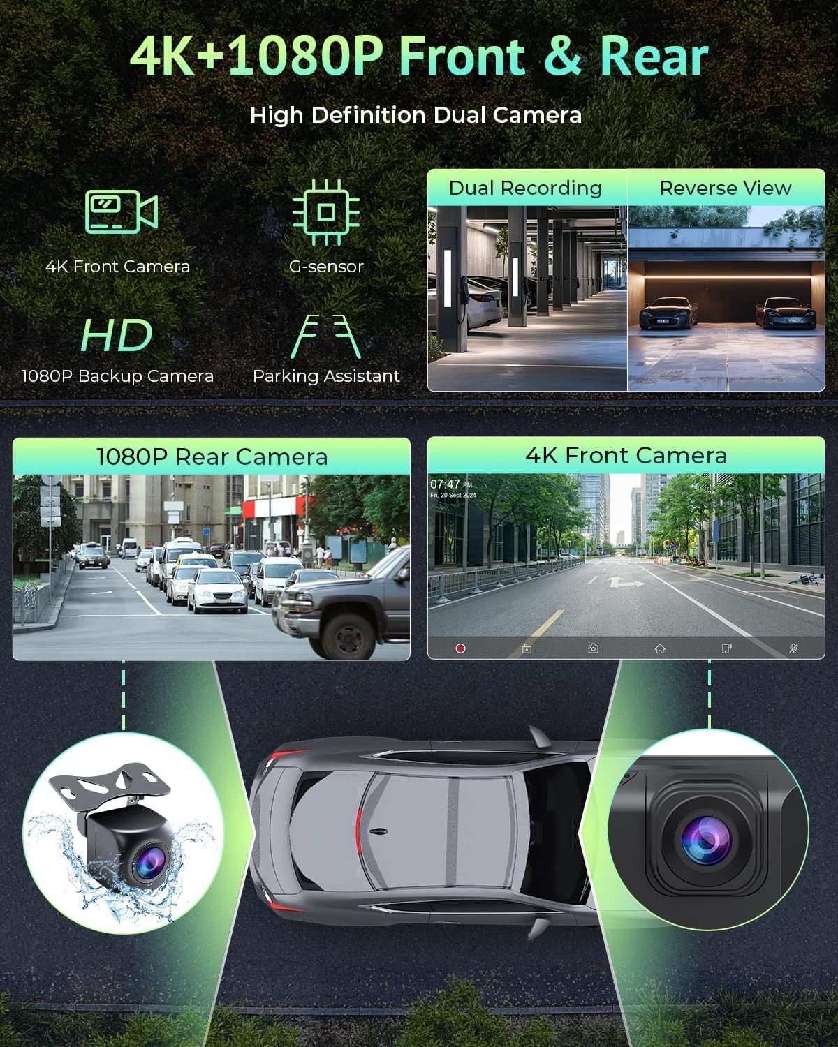 9.26″ 2.5K Dash Cam Car Stereo Radio Apple Carplay&Android Auto GPS+1080P Camera