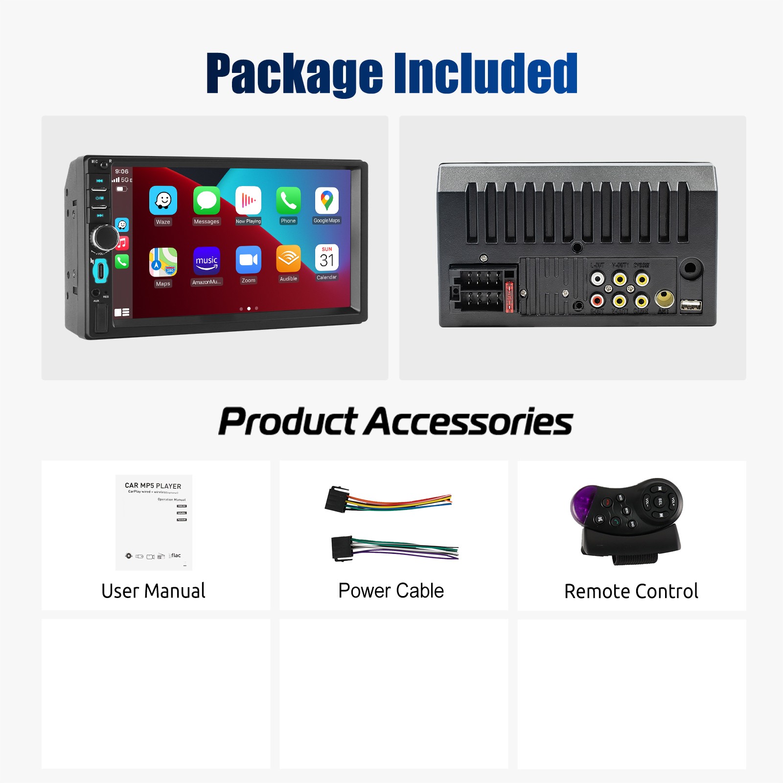 7″ Double 2 Din Car Stereo with Apple Carplay Android Auto USB FM BT Radio SWC