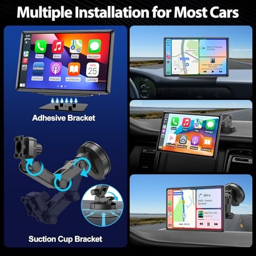 Wireless CarPlay Screen for Car – Portable Dash 9″ HD IPS Screen with