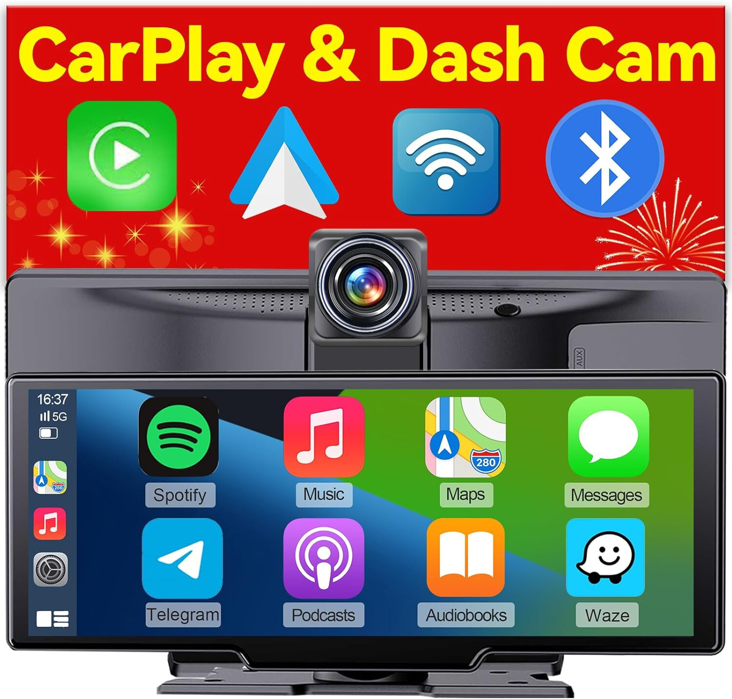 9.3″ Portable Car Radio with Dashcam, Wireless Carplay Car Stereo Android Auto