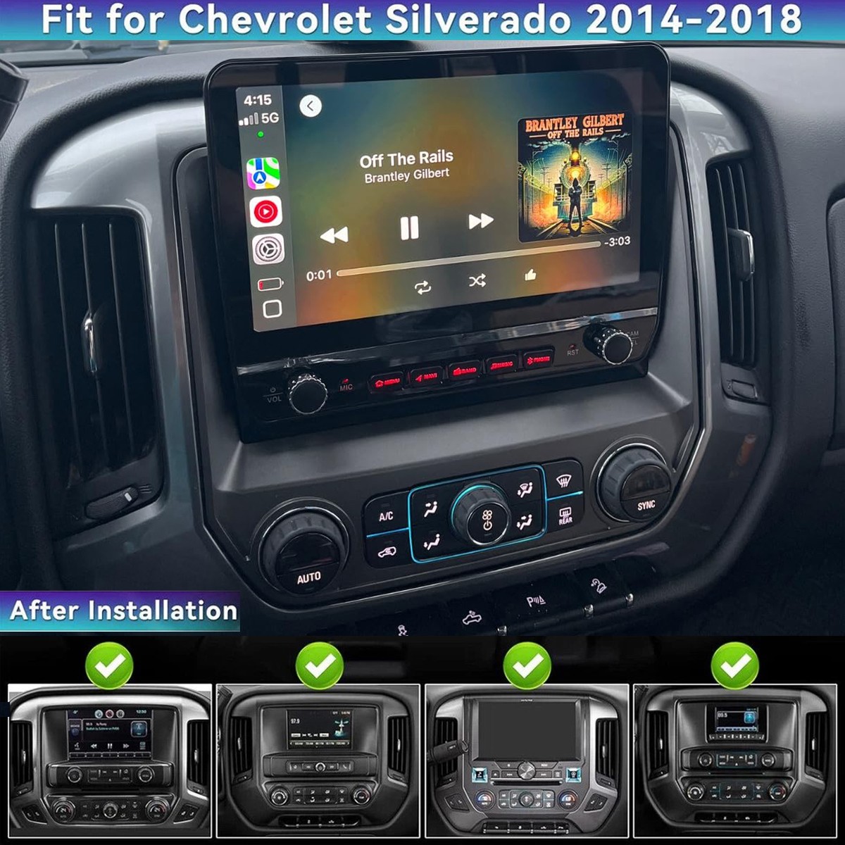 Car GPS Carplay Stereo Radio For 2014-2018 Chevrolet Silverado GMC Sierra Truck
