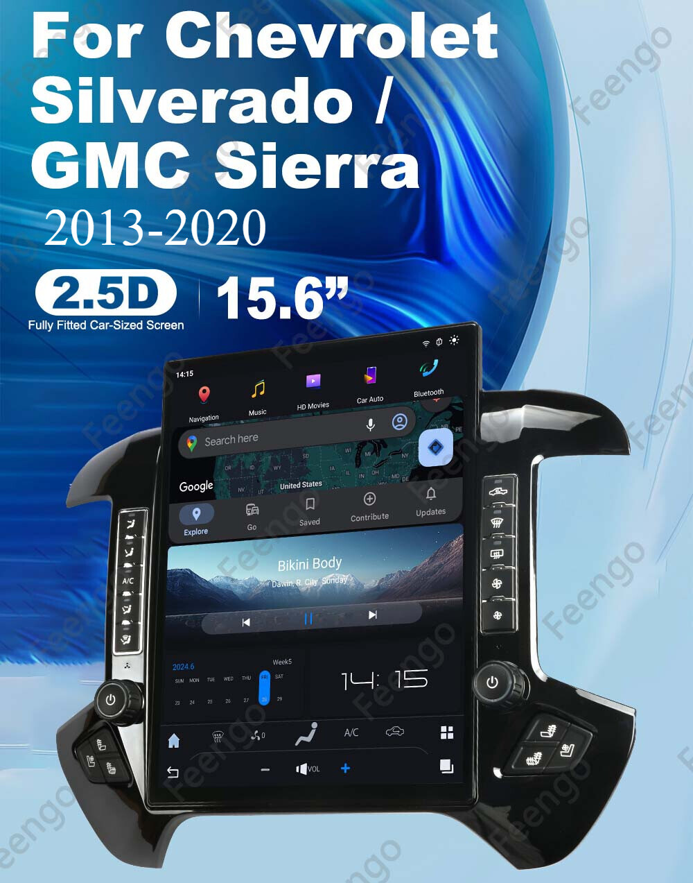 15.6″ For Chevrolet Silverado Gmc Sierra 2013-2020 Car Radio Tesla Style Stereo