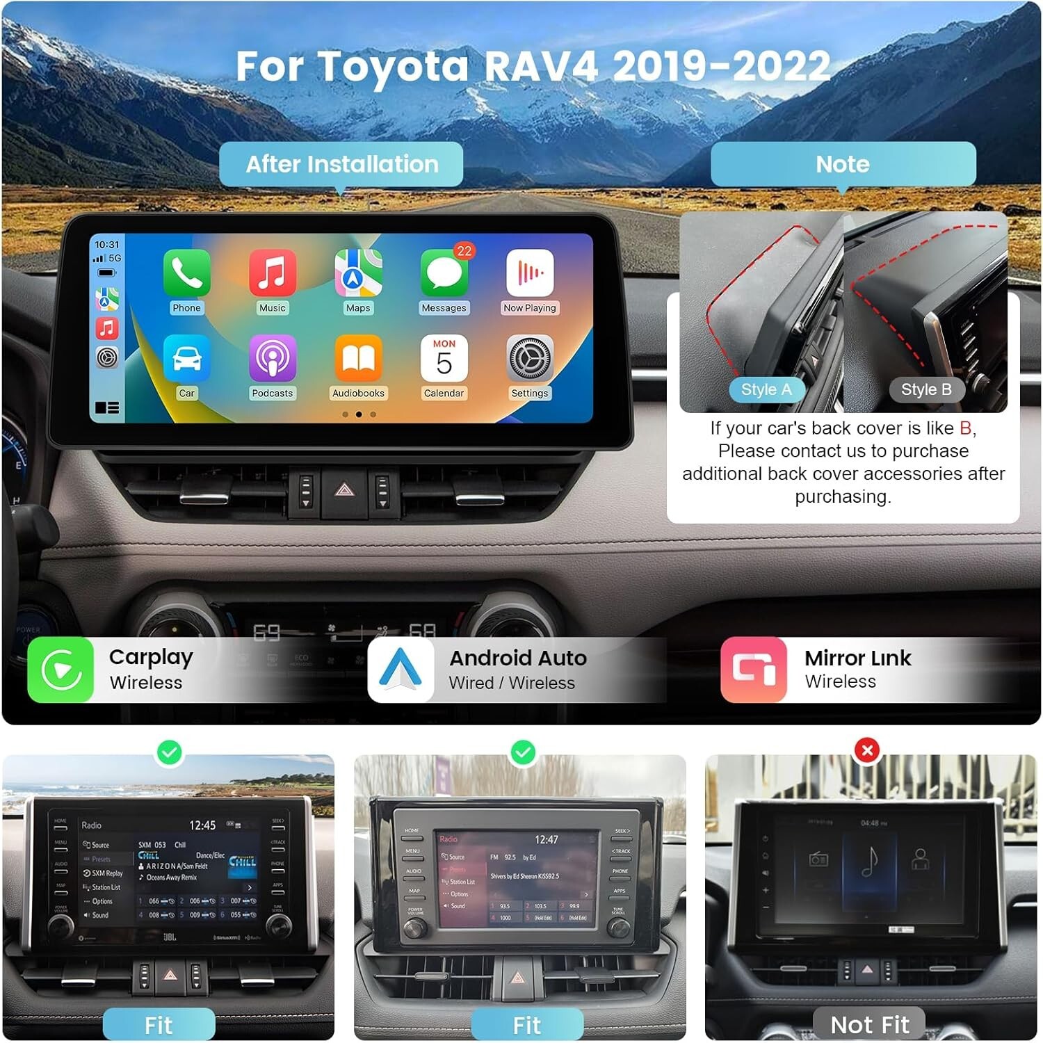 Roadanvi 12.3″ Android 12 Car Radio for Toyota RAV4 2019-2022 Apple Carplay BT