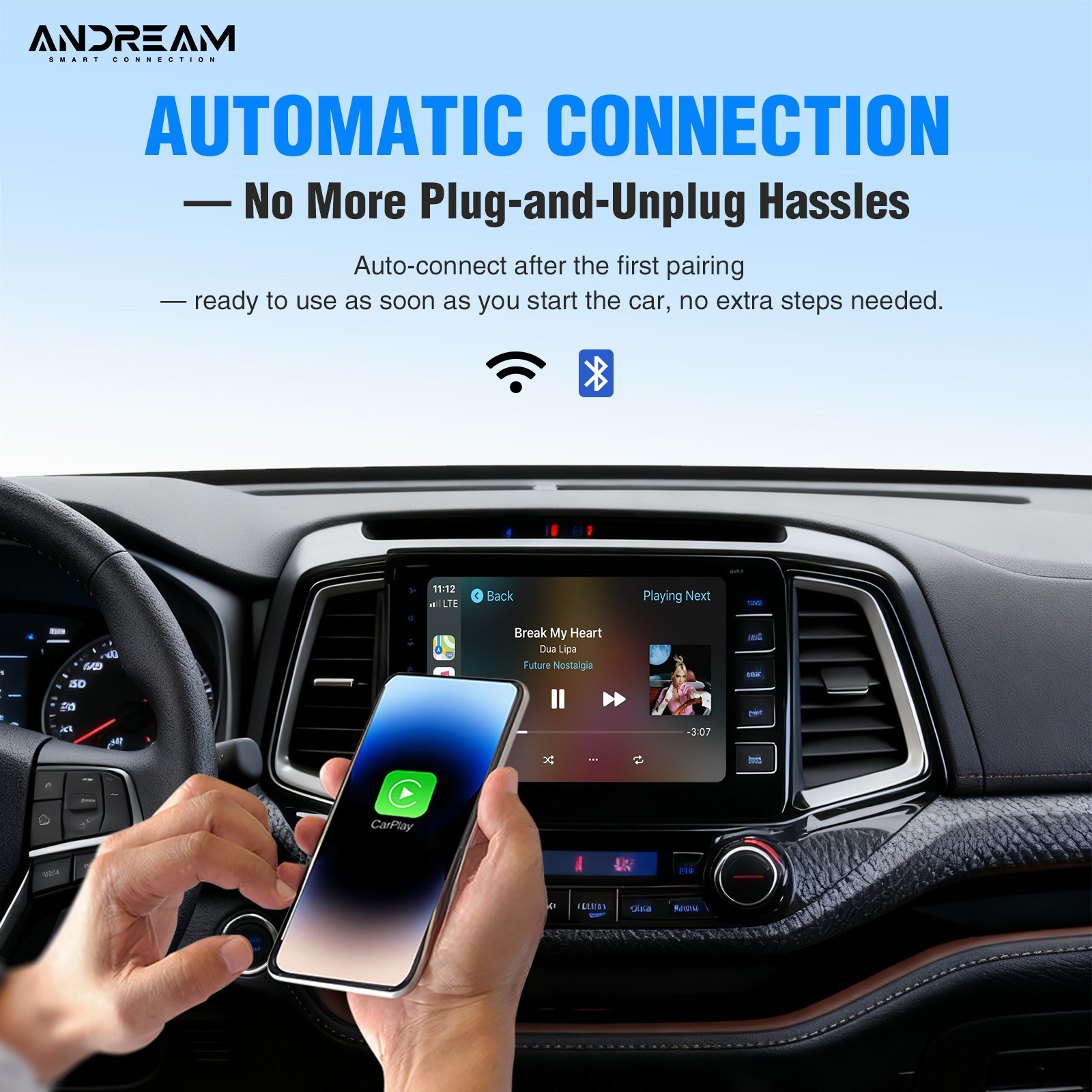 ANDREAM 2-in-1 Wired to Wireless CarPlay & Android Auto Adapter, Plug & Play