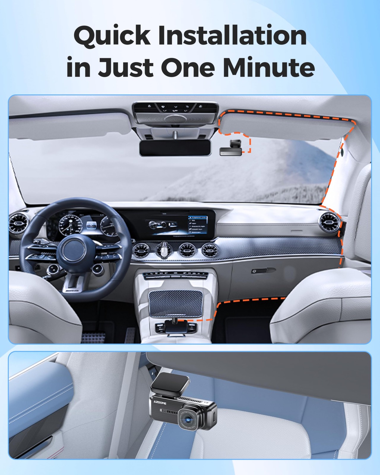 Azdome M200 Mini 1080P WiFi Dash Cam for Cars, Hidden Front Dash Camera