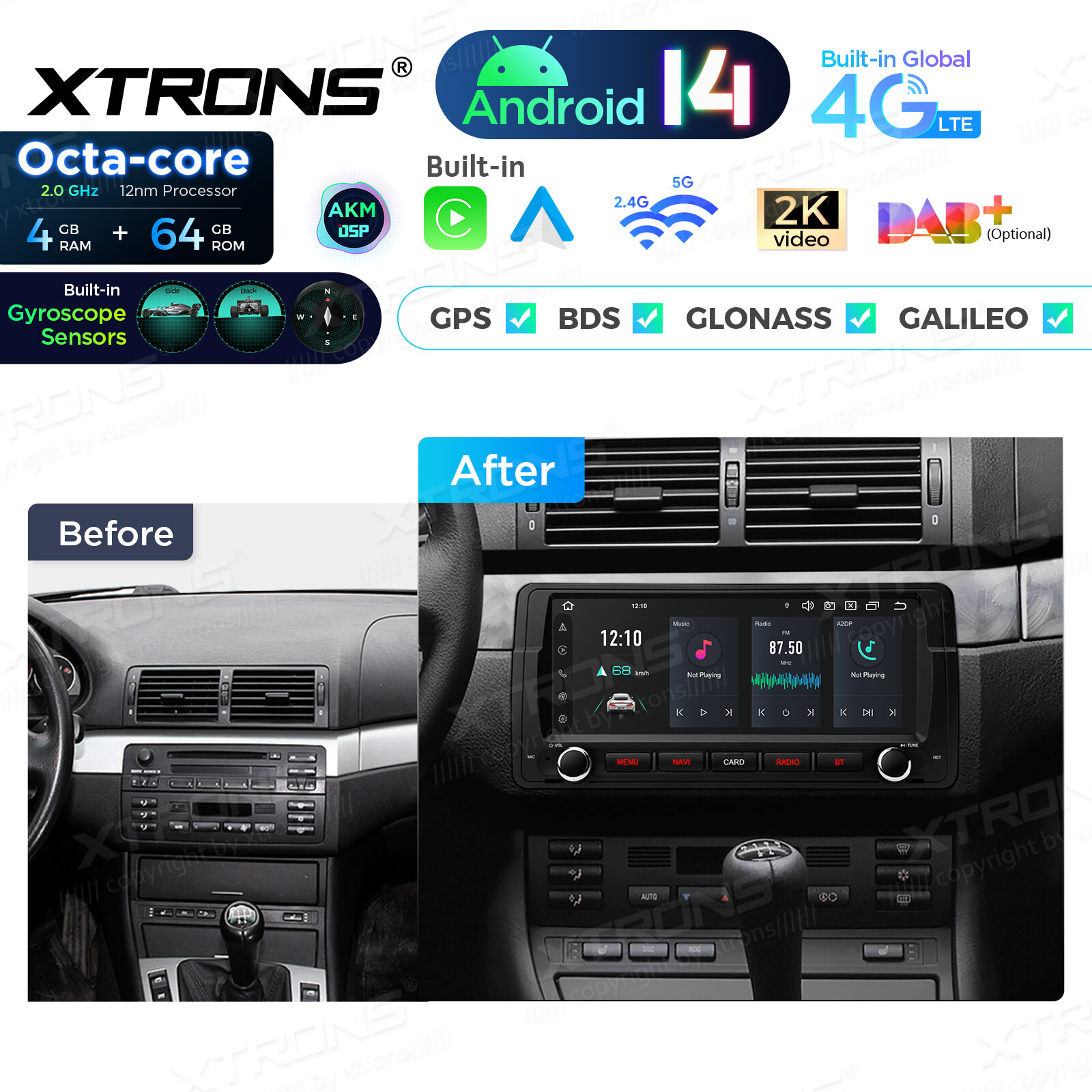 8.8″ HD Screen Android 14 8Core Car Play Radio GPS Stereo 4G For BMW 3er E46 M3