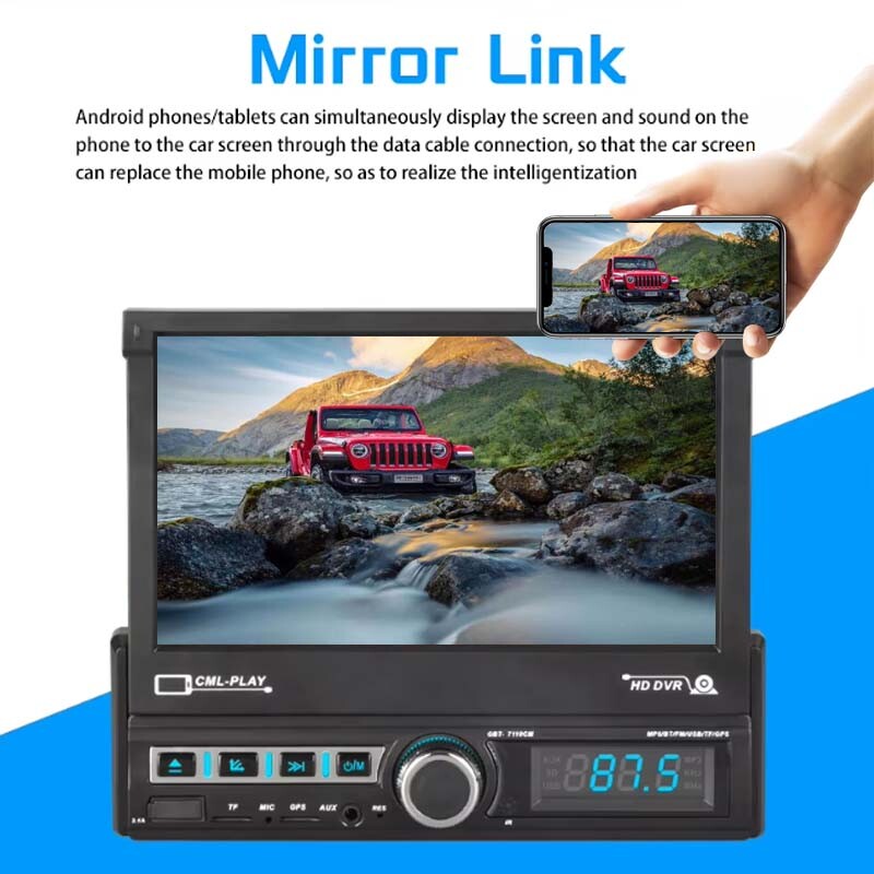 7″ 1 Din Flip out GPS Touchscreen Car Stereo Bluetooth Radio Multimedia Player