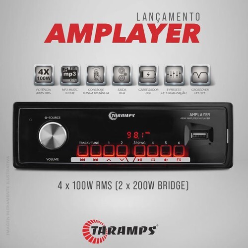 Radio Player Mp3 Taramps Amplayer Bluetooth Usb 400W Rms 4x100W Car Sound Launch