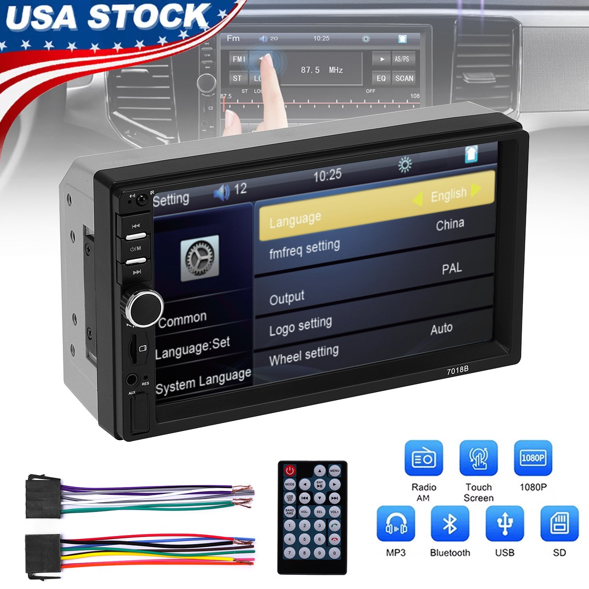 Car MP5 Player 7″ Double 2DIN Bluetooth Touch Screen Stereo Radio FM USB AUX TF