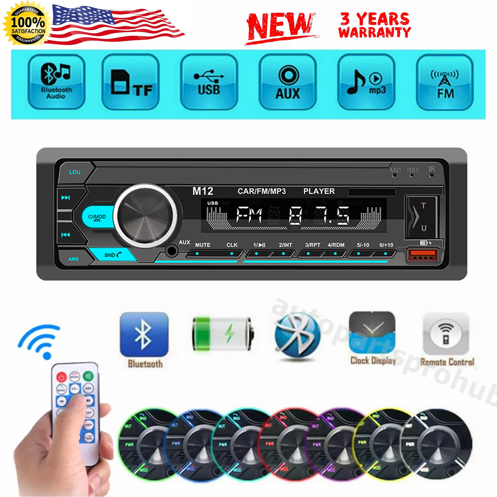 Vintage Car FM Radio MP3 Player Bluetooth USB Classic Stereo Audio Receiver AUX