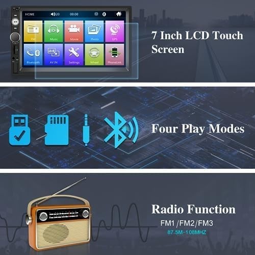 Double Din Bluetooth Car Stereo – 7 Inch Touch Screen Car Radio with Mirror L…