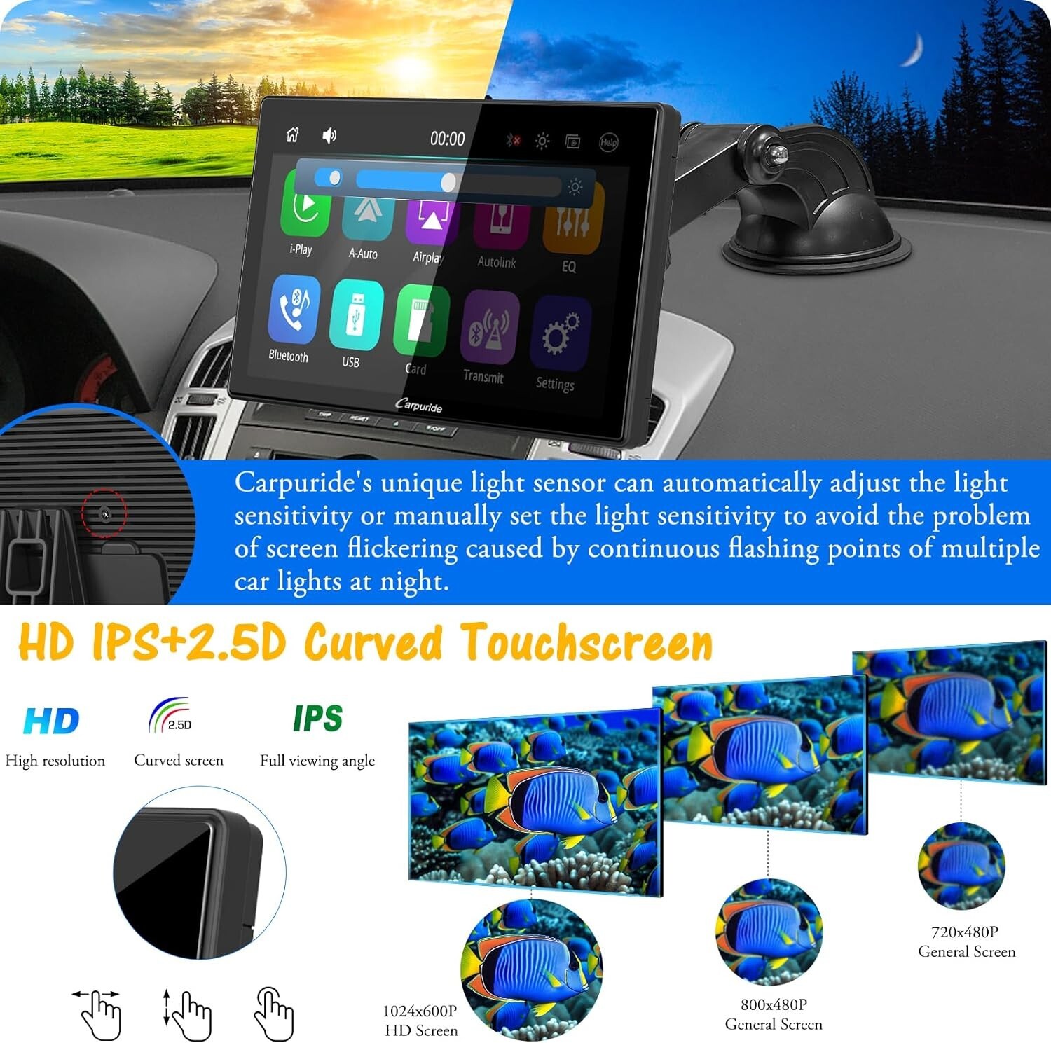 2023 Newest Portable Carplay BT Stereo Wireless Apple Android Auto Backu