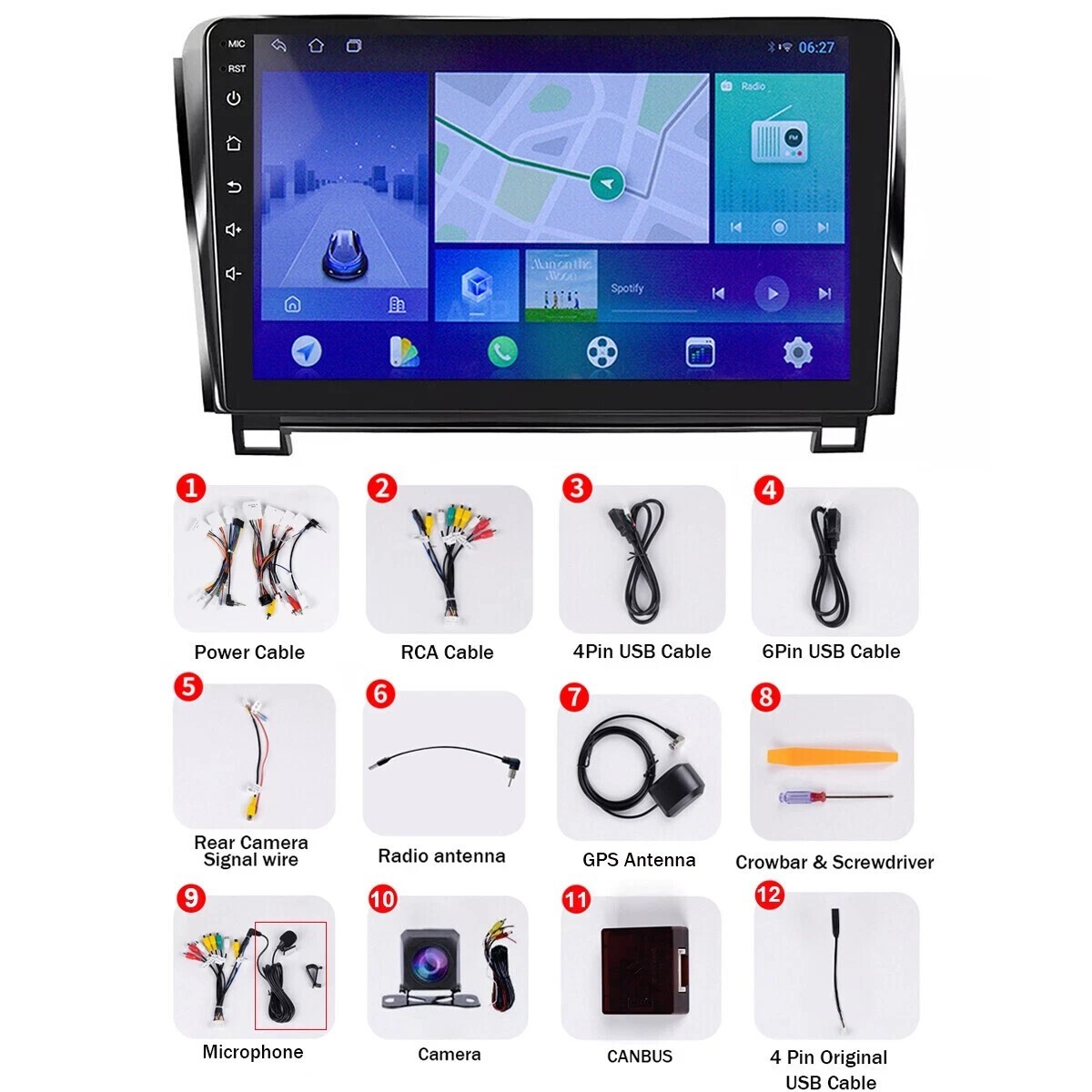 10.1” Car Radio Wireless Android CarPlay 4+32GB For 07-13 Toyota Sequoia Tundra