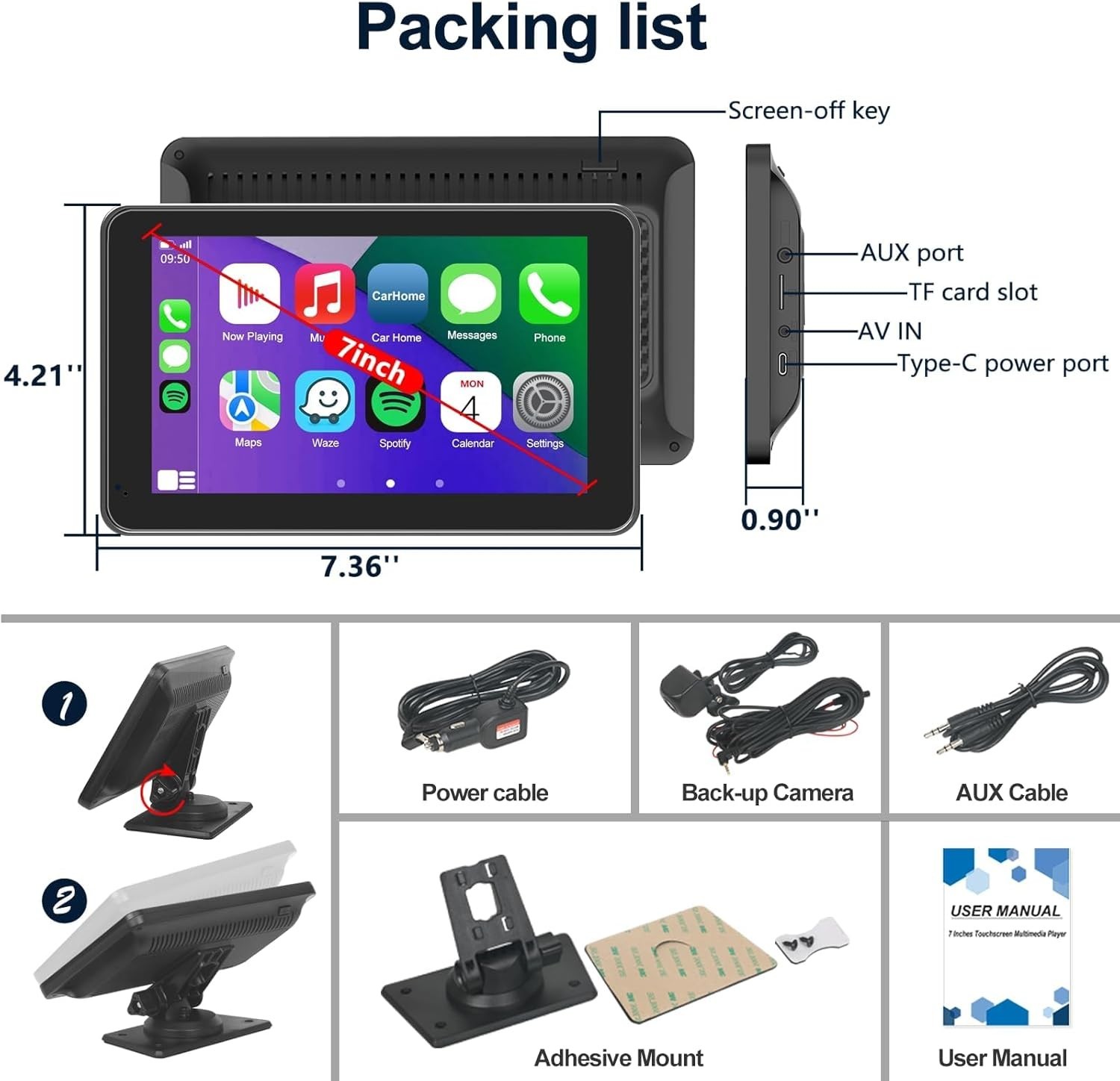7-Inch Wireless Carplay & Android Auto Stereo – HD Touchscreen, GPS & Backup Cam
