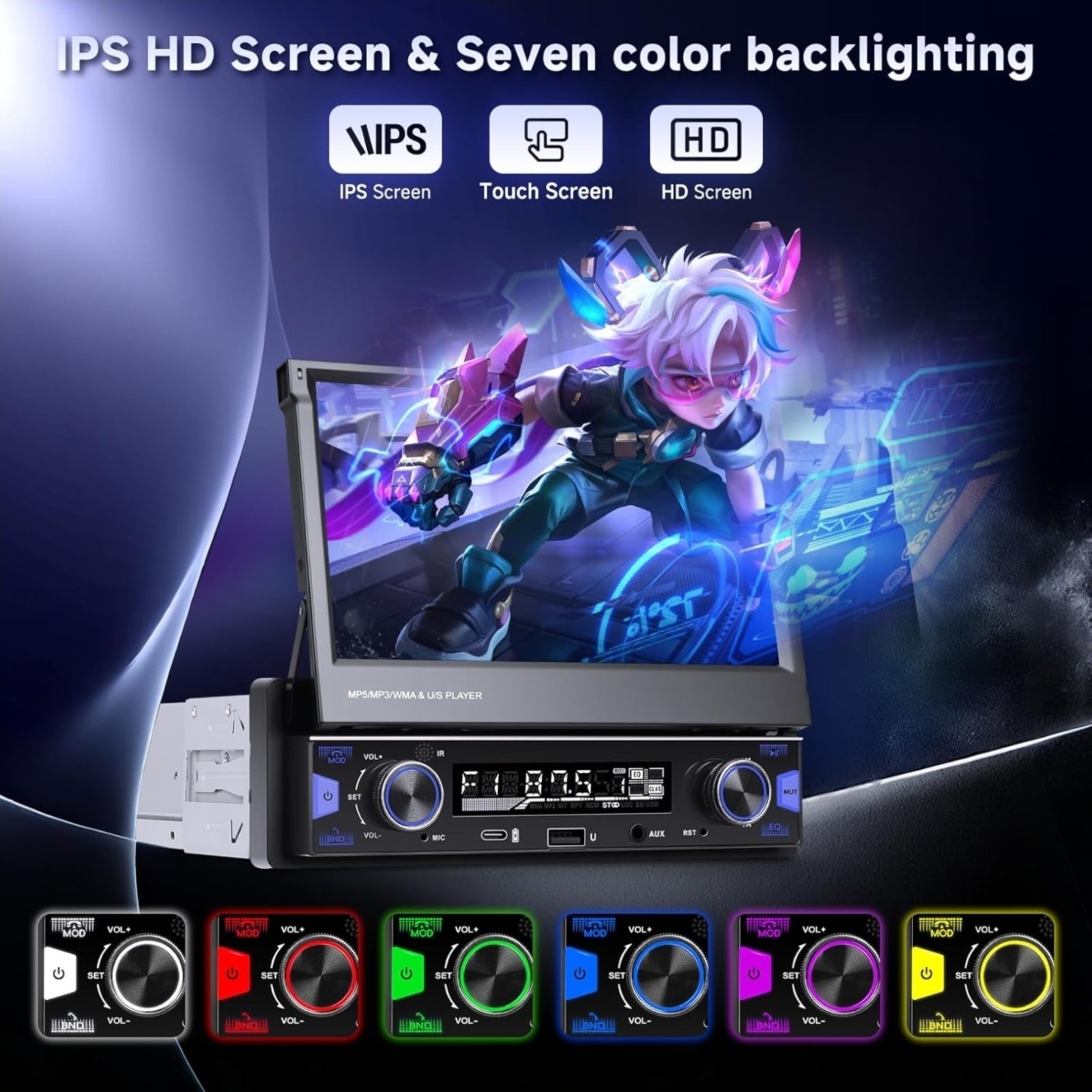 7″ Single DIN Flip Out Car Stereo – Wireless CarPlay, Android Auto, Bluetooth 5.