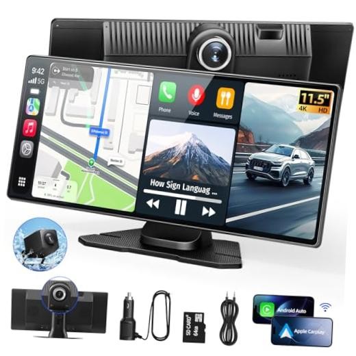 11.5″ Wireless Apple CarPlay Screen for Car, Portable Car Play & Android Auto