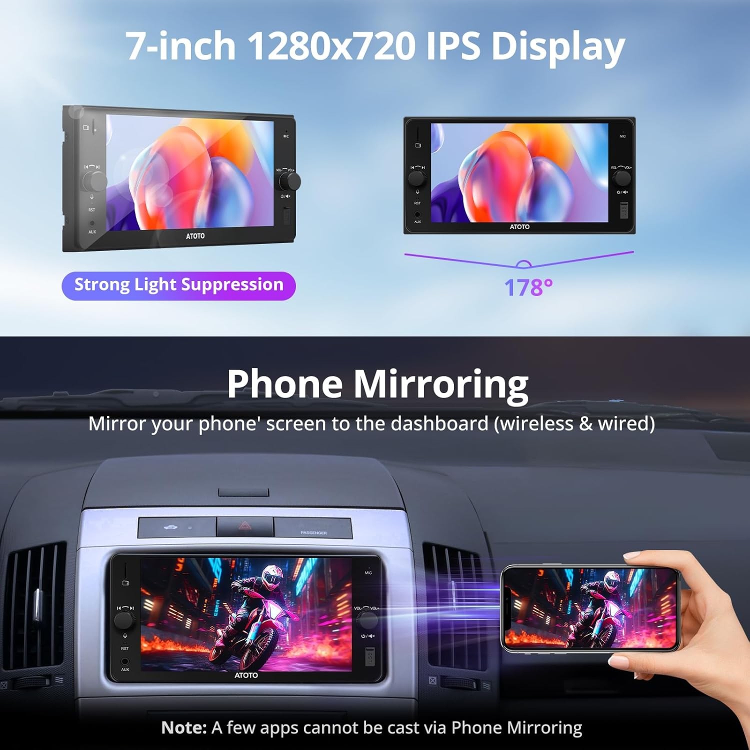 7″ Double DIN Car Stereo for Toyota Wireless CarPlay/Android Auto DSP WiFi 2+32G