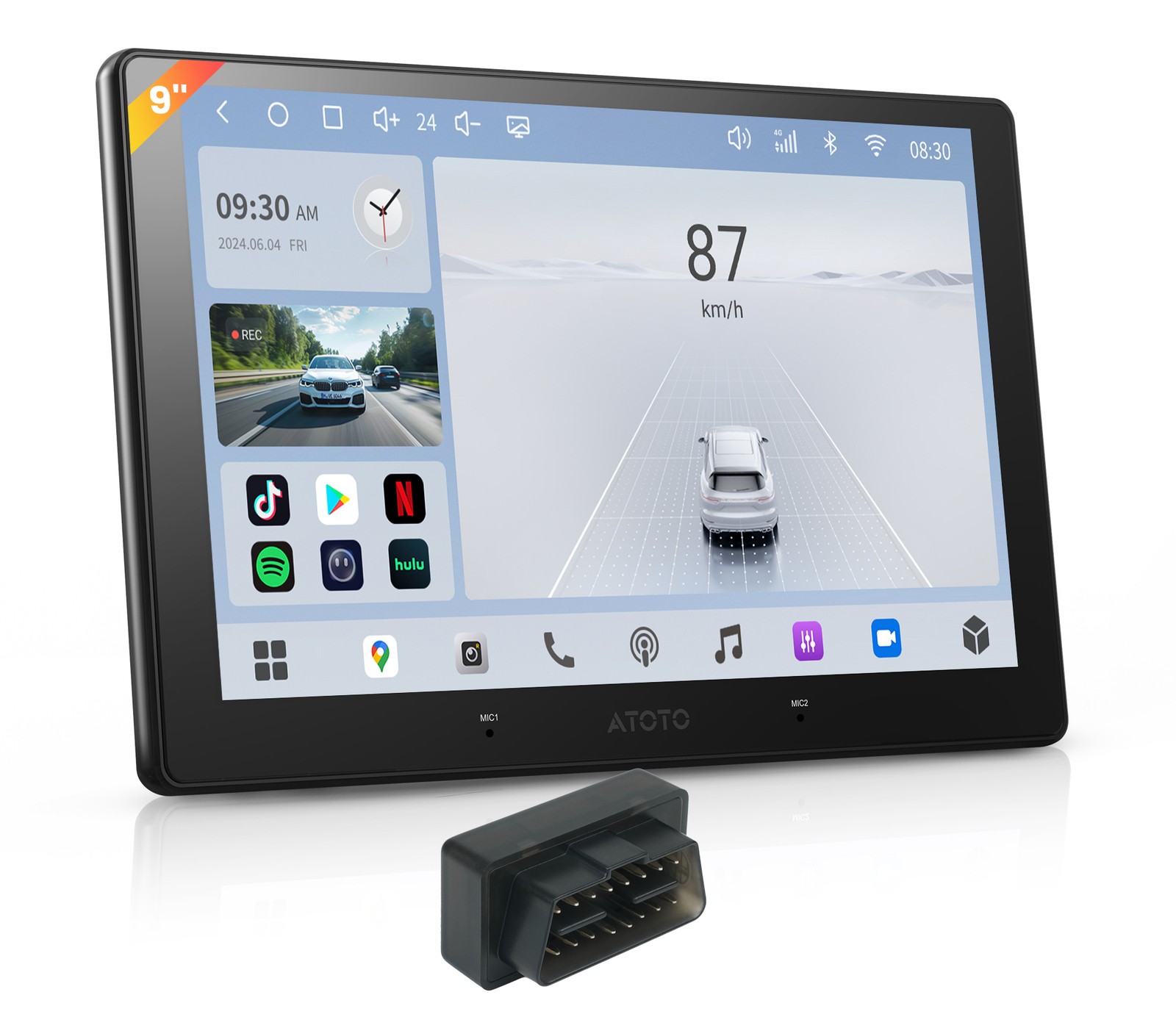 ATOTO 9″ Android Car Stereo Carplay 2DIN QLED W/ OBDII Diag Scanner AI Insight