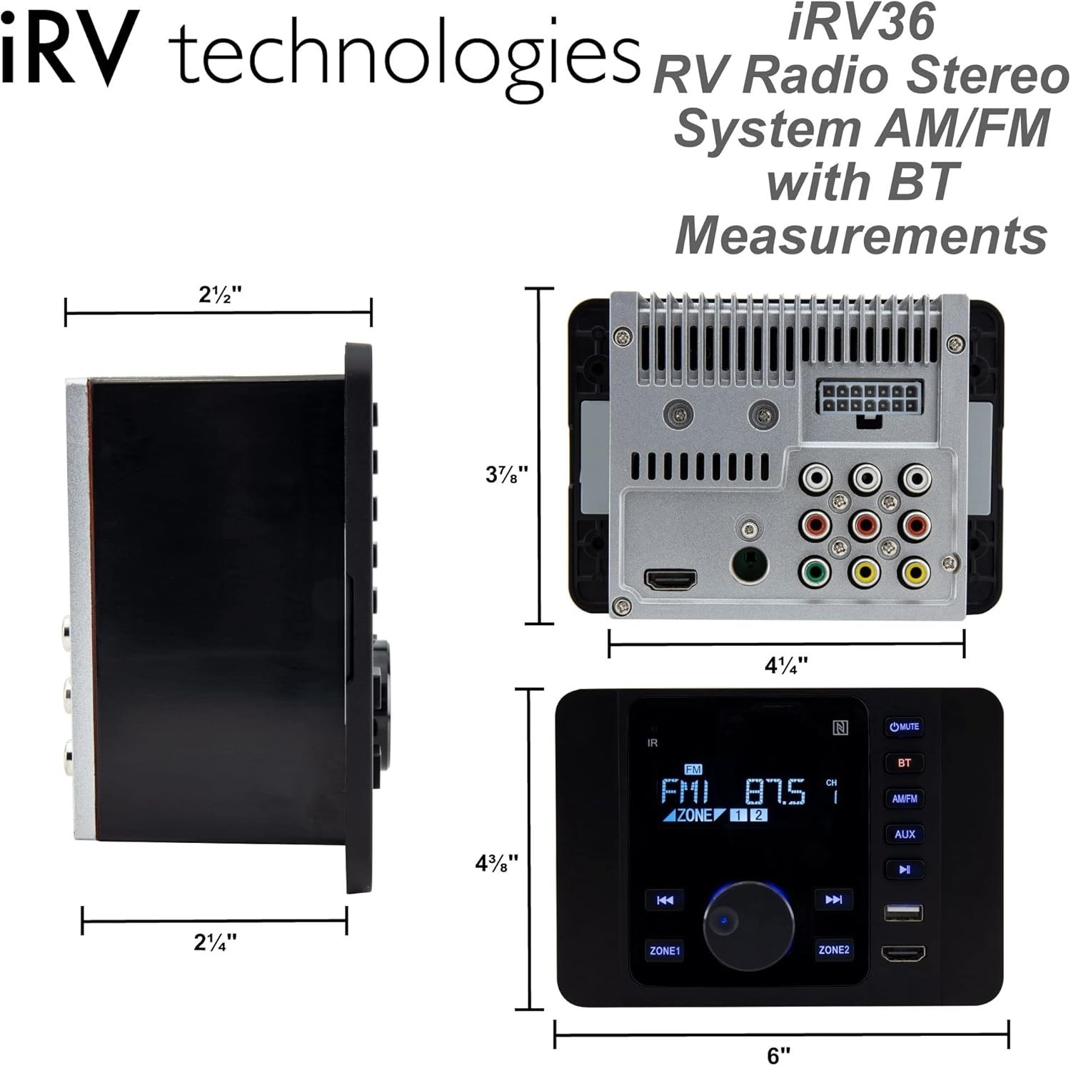 Car Stereo with Bluetooth,IRV Technology Wireless RV Radio,Supports HDMI in&O…