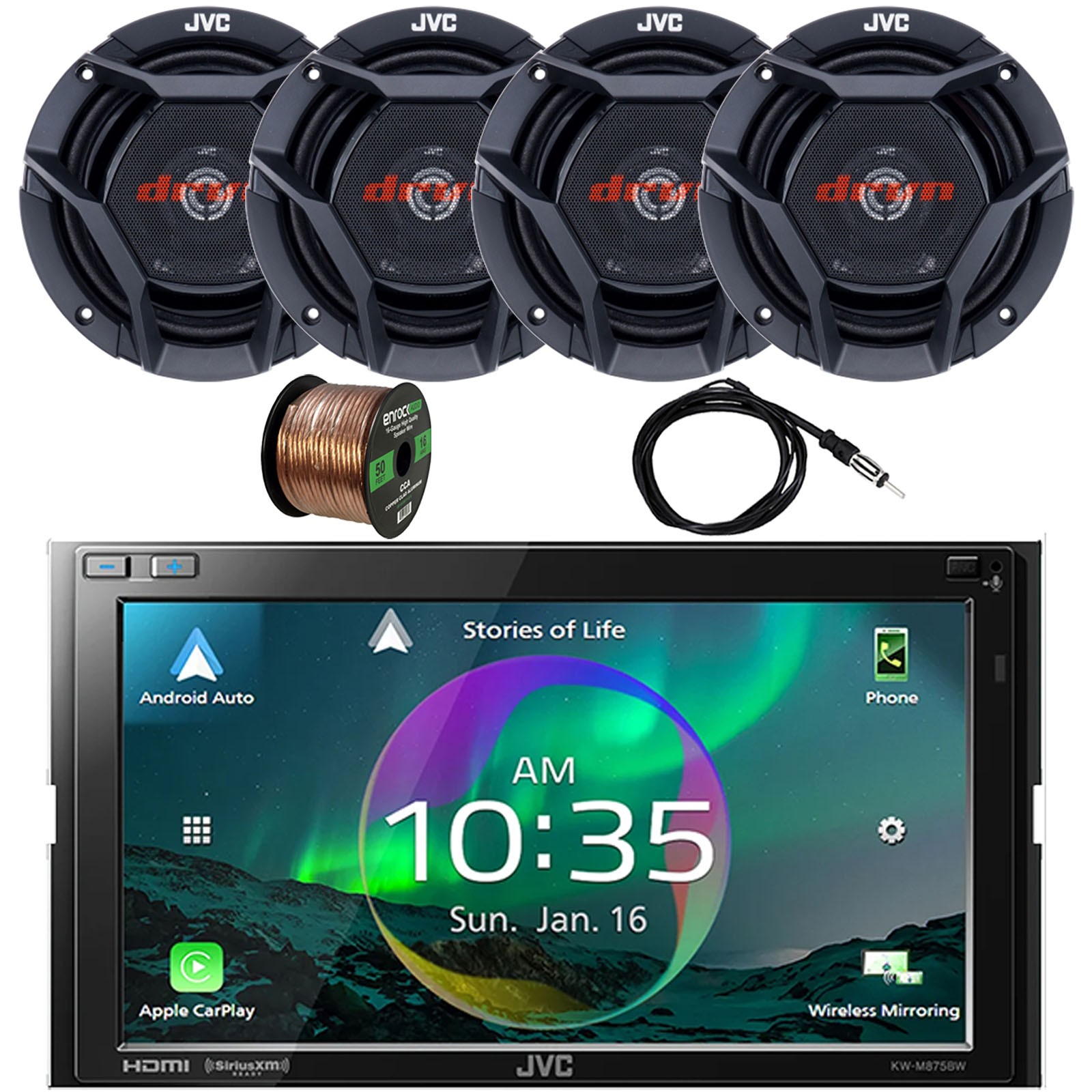 2DIN 6.8″ Touchscreen HDMI/WiFi Car Radio, 4x 6.75″ 300W Speakers, Antenna, Wire