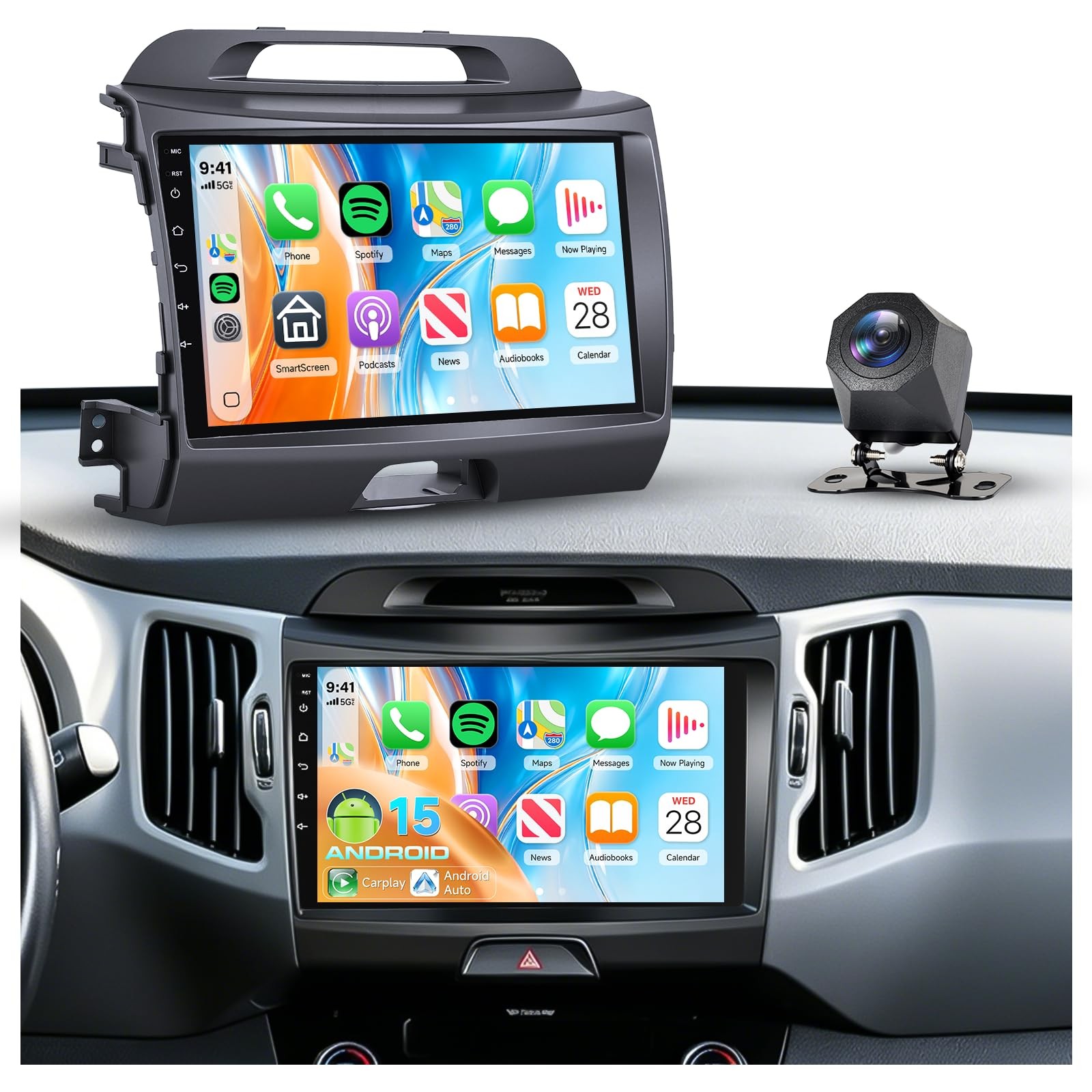 9″ Touchscreen Wireless Carplay Android Auto Stereo for 2010-2016 Kia Sportage