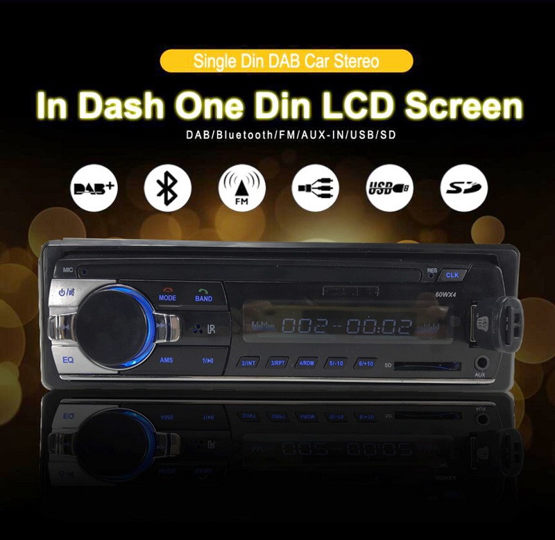 1 DIN Car Audio Player 4x60W Output DAB/FM Radio, Bluetooth, USB/AUX & MP3