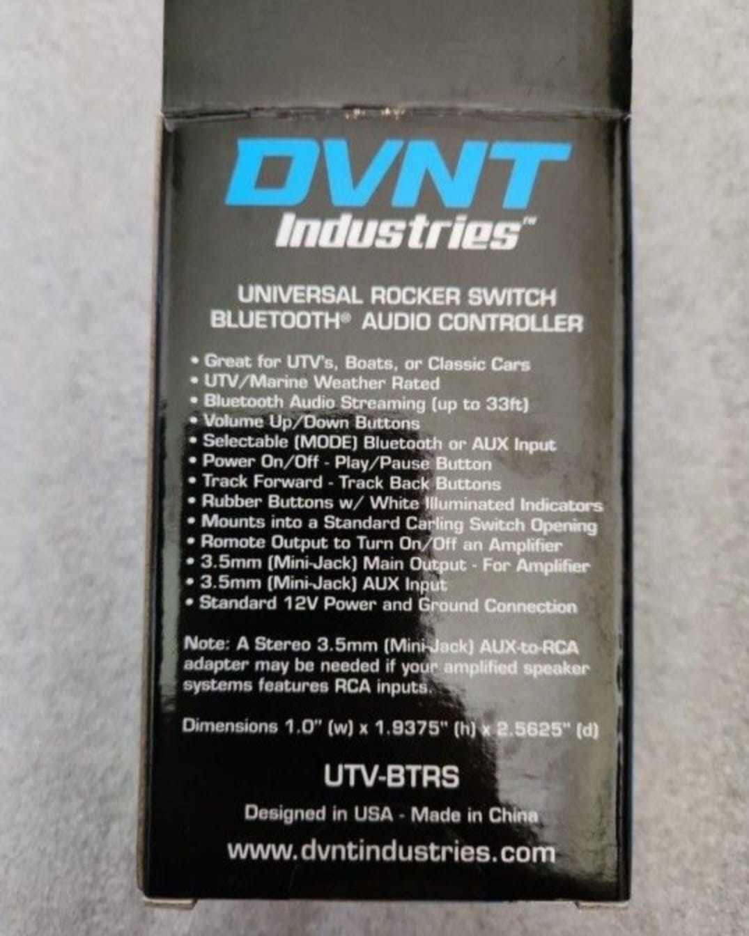 DVNT UTV-BTRS Universal Bluetooth 4.2 Rocker Switch With Stereo Audio Output And