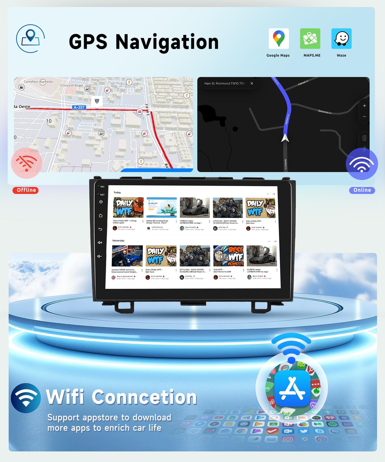9″ Touchscreen Wireless Carplay Android Auto Stereo for 2007-2011 Honda CRV