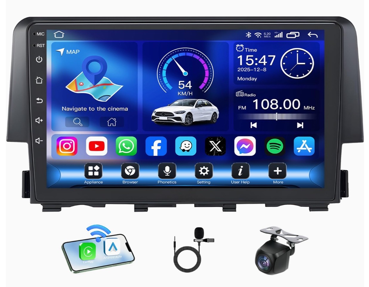 Android 13 Car Radio Honda Civic 2016-2021 9” IPS Touchscreen Wireless CarPlay