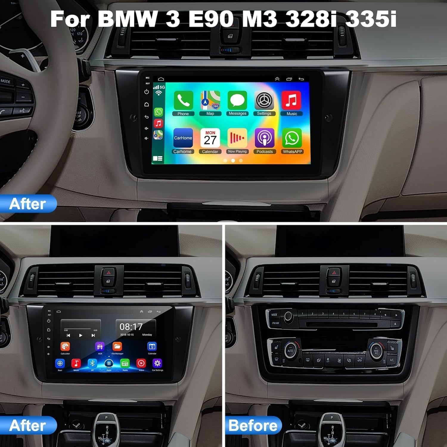 8core for 2005-2011 BMW3 E90 325i 328i CarPlay Android Car Stereo Radio 1280*800