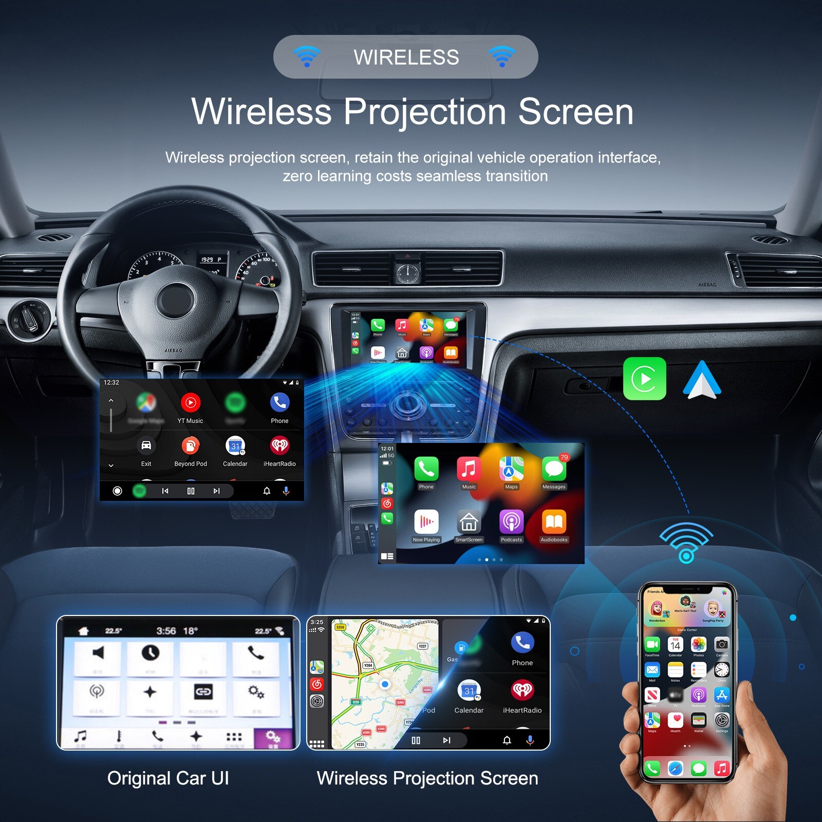 Wired to Wireless CarPlay & Android Auto Adapter – Plug & Play, Fast Connection