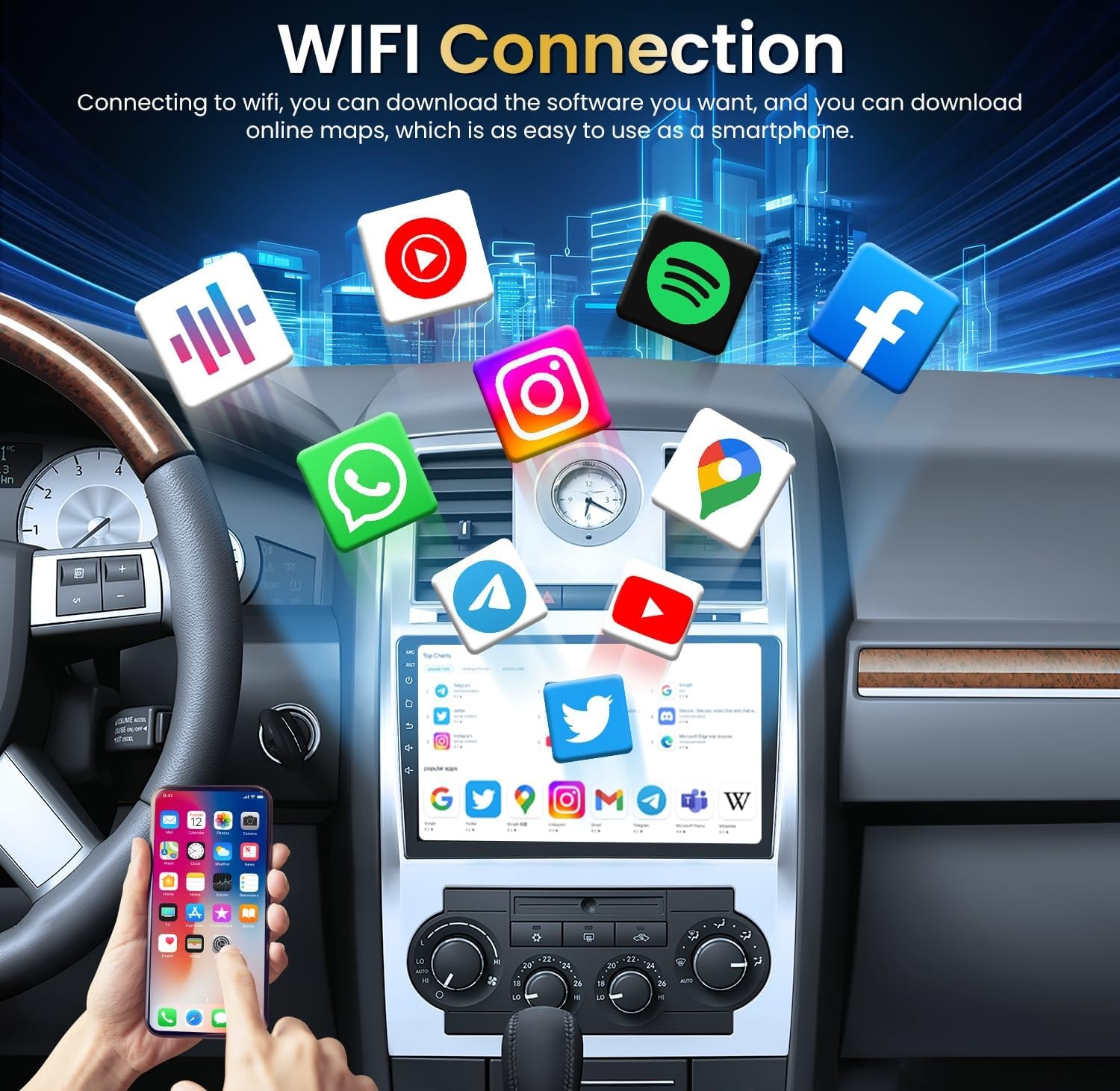 Car Radio Stereo 9″ 1280*800 HD 5G WIFI Carplay GPS for Chrysler 300C 2005-2010