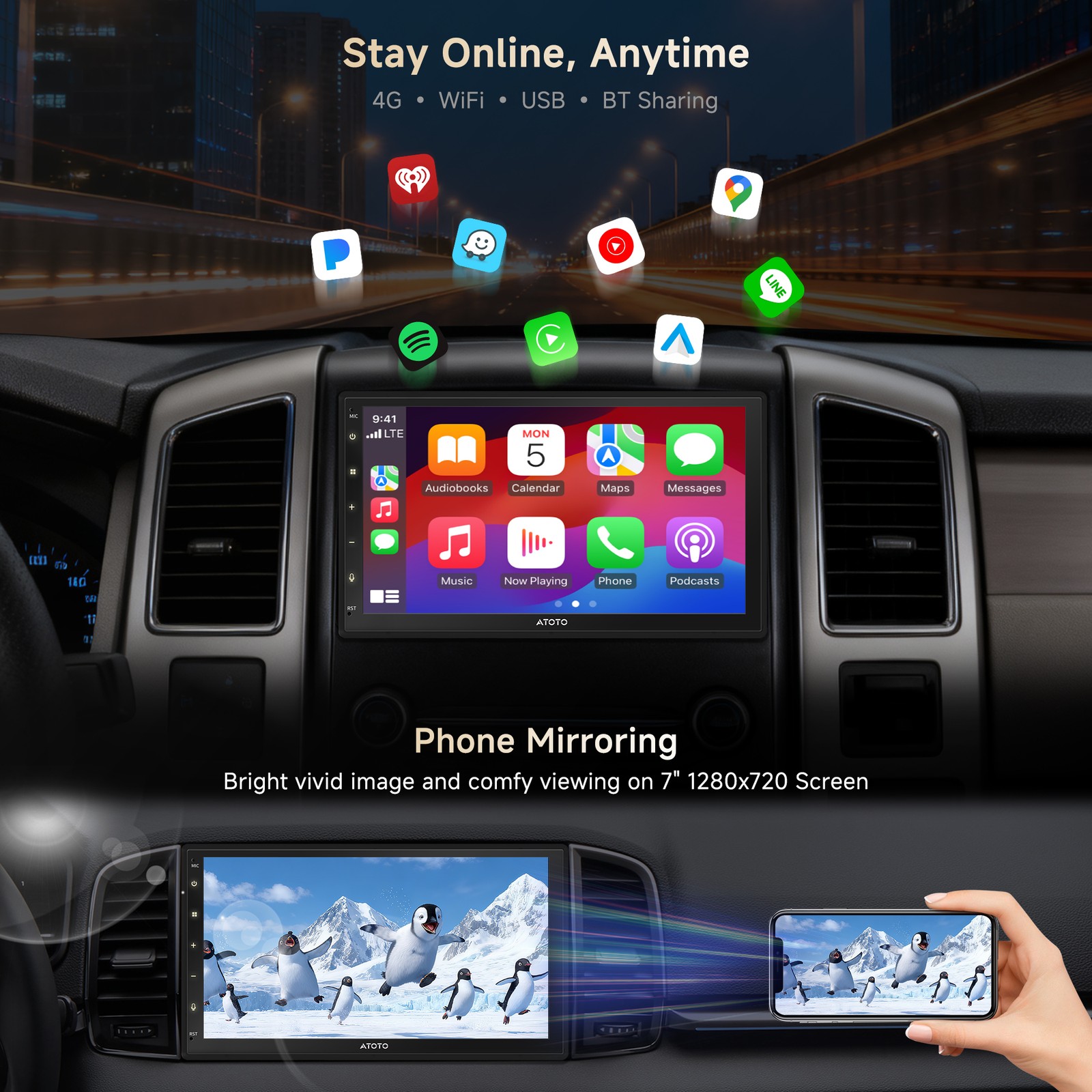 ATOTO S8MS 7in 2DIN Android Car Stereo Radios GenAI GPS 4G SIM Front&Rear Camera