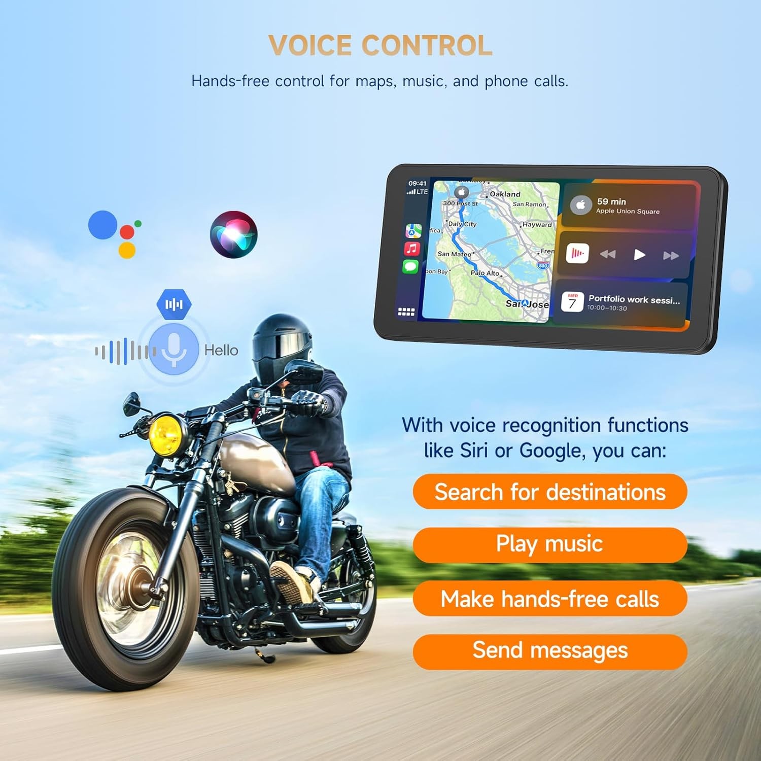 6.3″ Touch Screen Motorcycle Apple CarPlay Android Auto GPS Navi BT Waterproof