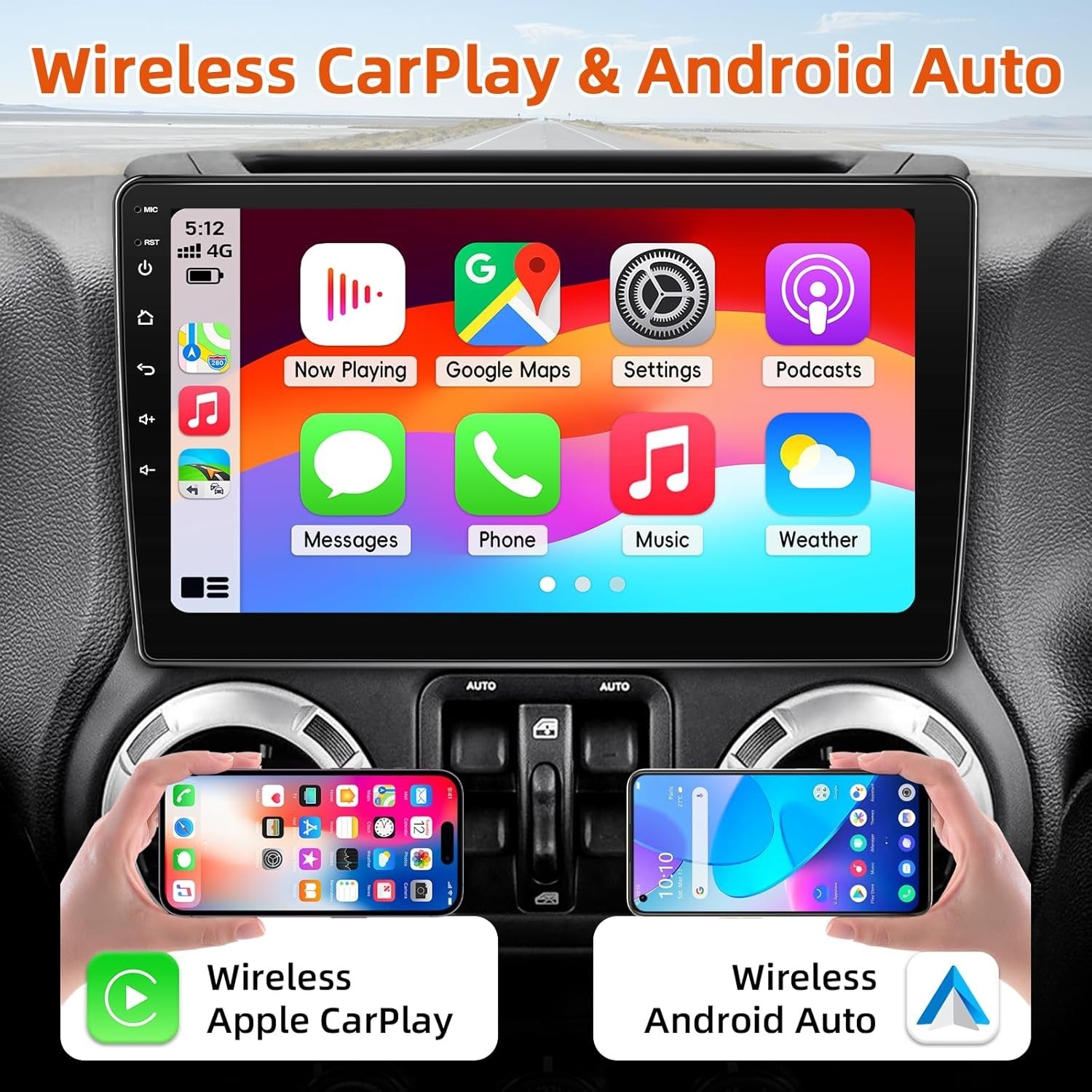 Wireless CarPlay Android Auto Stereo for Jeep Wrangler JK^