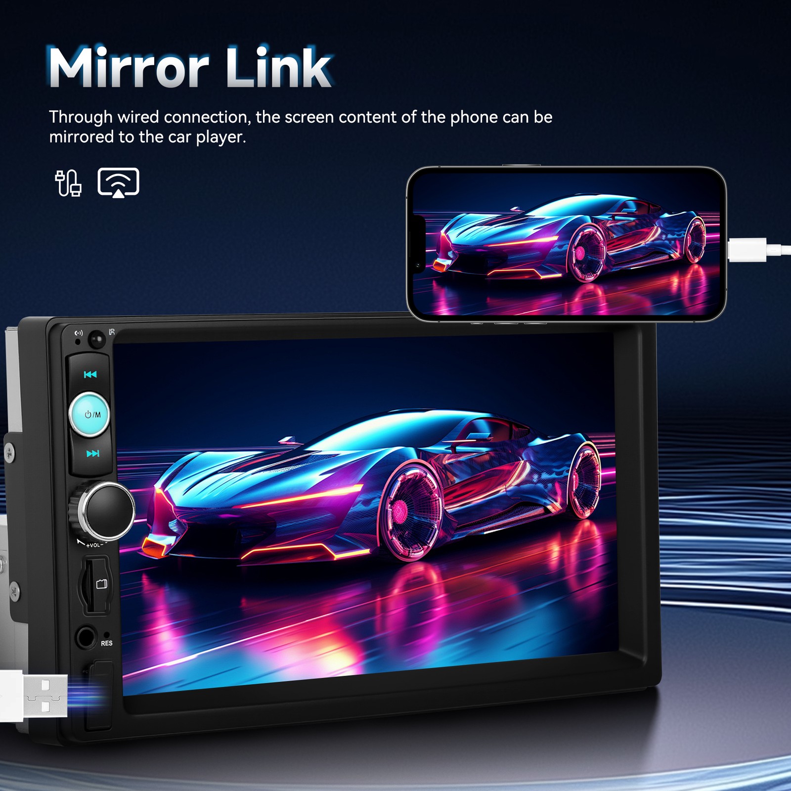 F710C 7inch Touch Screen Stereo Single 2Din Radio Car Apple/Android Carplay GPS