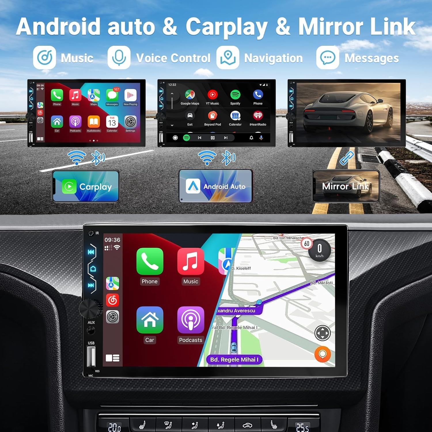 Double Din Car Stereo with Wireless Carplay and Wireless Android Auto,7 Inch …